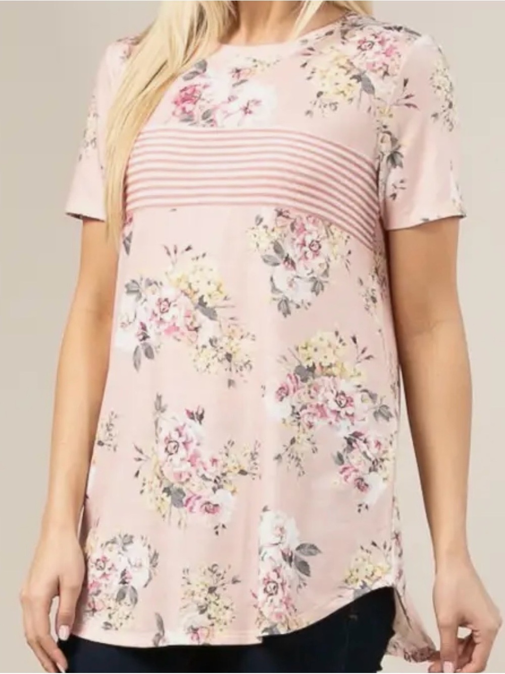 Avery Blush Floral Short-Sleeve Tunic